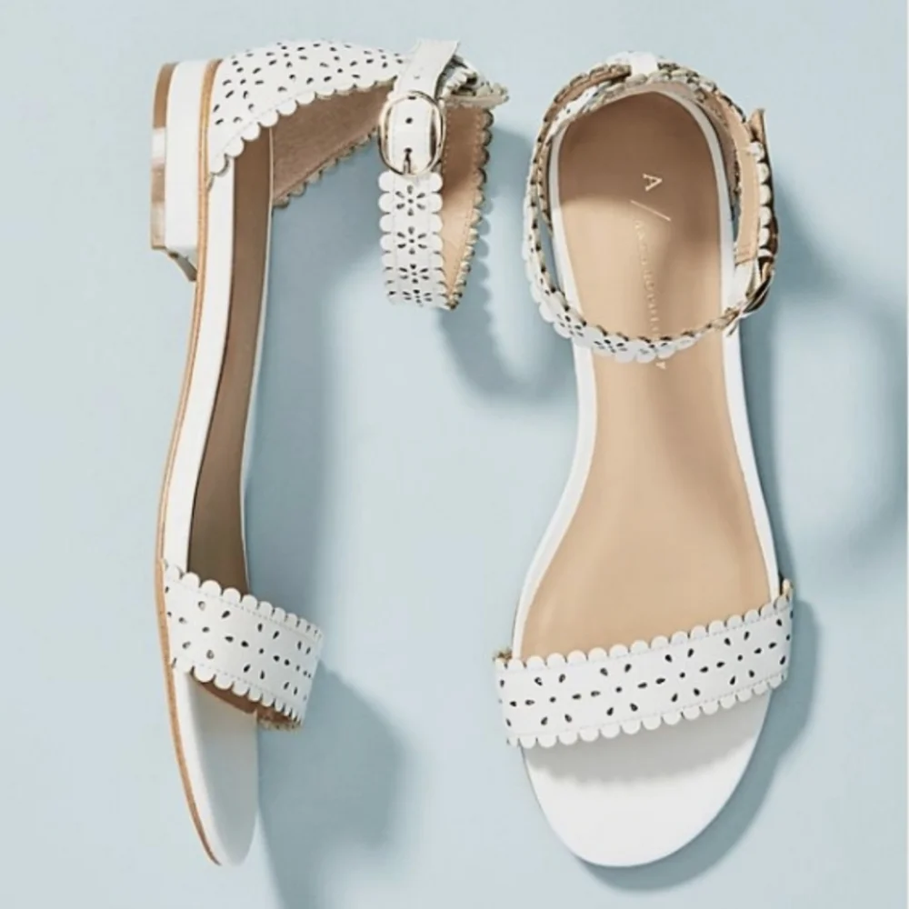 New, Anthropologie wrap around white eyelet leather sandal women's size 10
